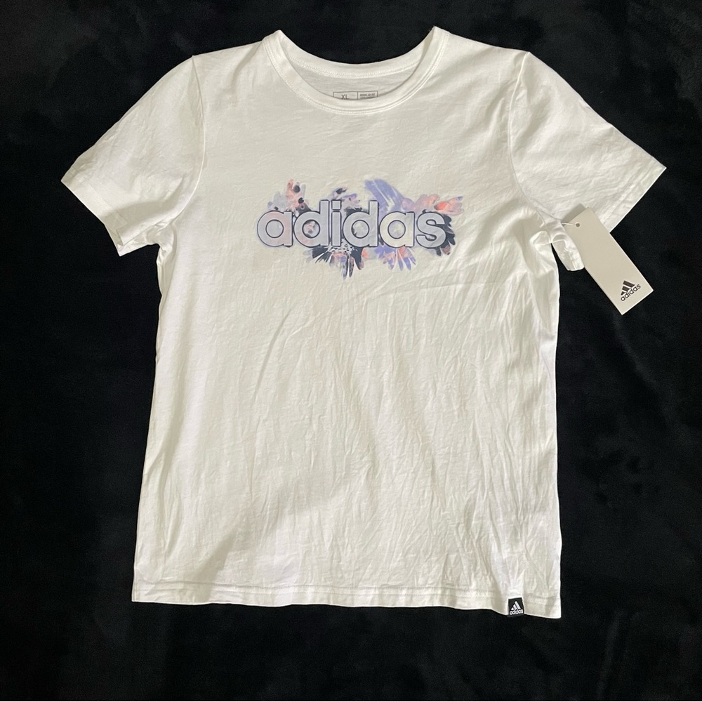 Adidas White Short Sleeve Tee with Gradient Logo